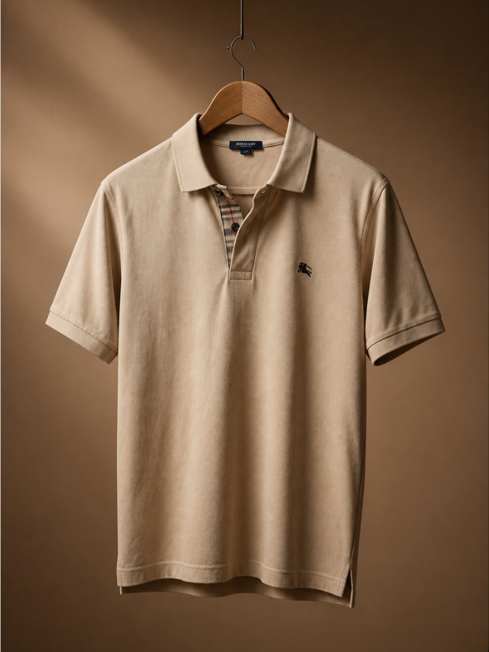 Burberry Men’s Tan Polo with Signature Check Placket